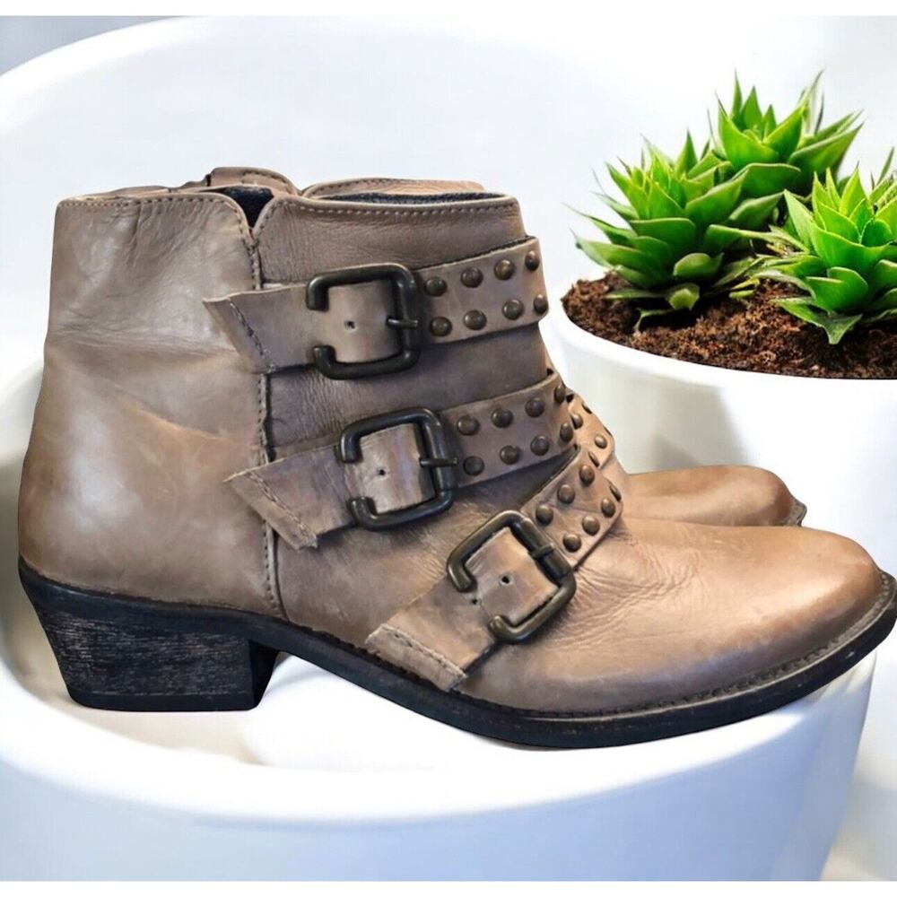 French Connection Boho distressed belted studded leather boots 37 Size 6- 6.5